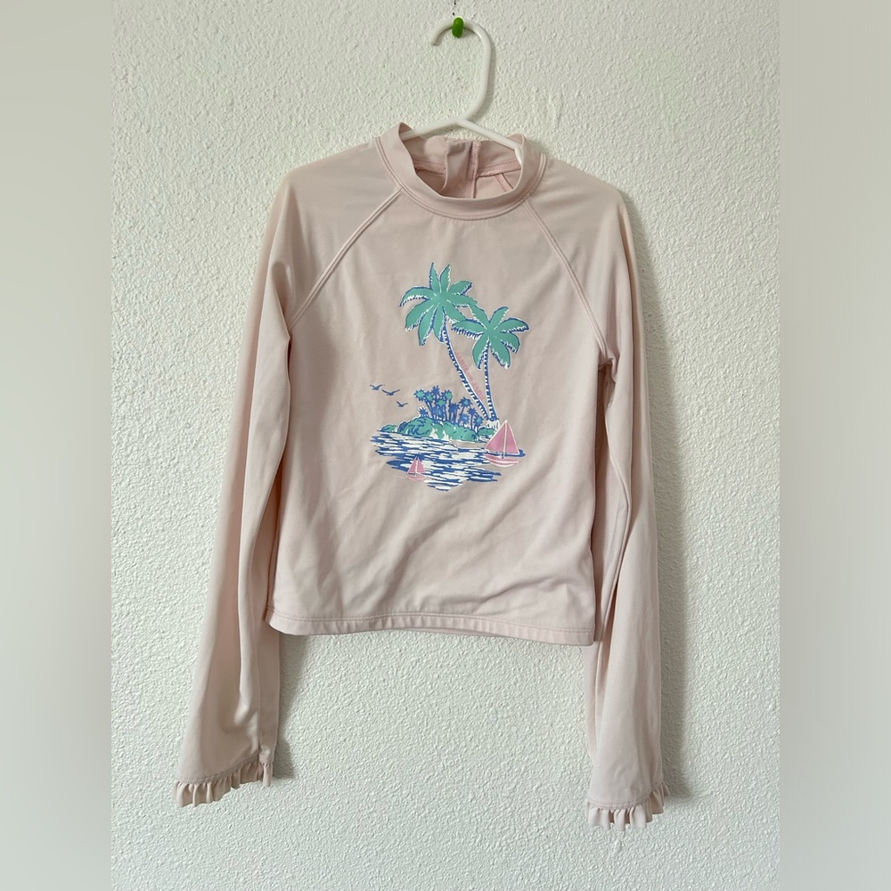 Janie and Jack rash guard swim top palm tree island sailboat Sz 8